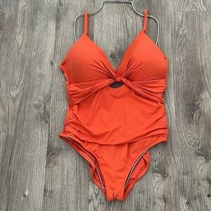 La Blanca One Piece Swimsuit Womens 14 Orange Twist Front Keyhole Beach Vacation